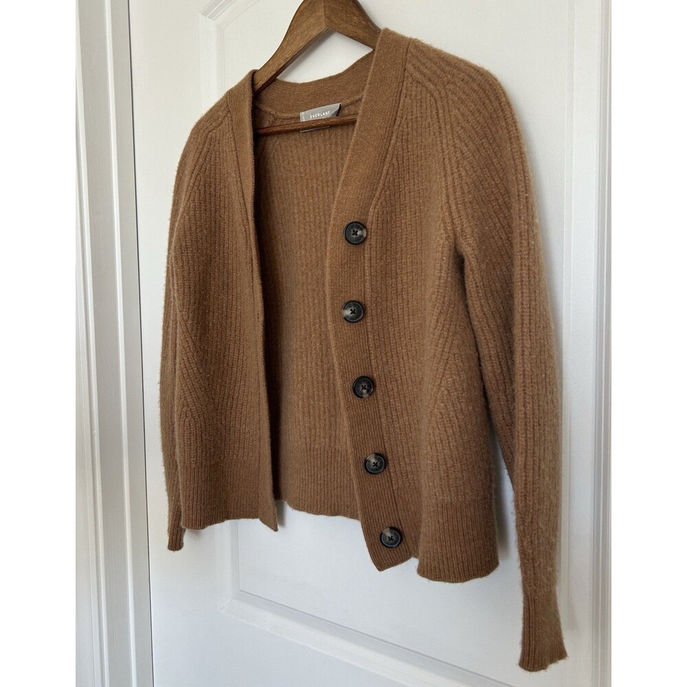 Everlane Womens Cardigan XS Felted Merino Sweater Chunky KNIT DEEP CAMEL COLOR - Picture 3 of 15